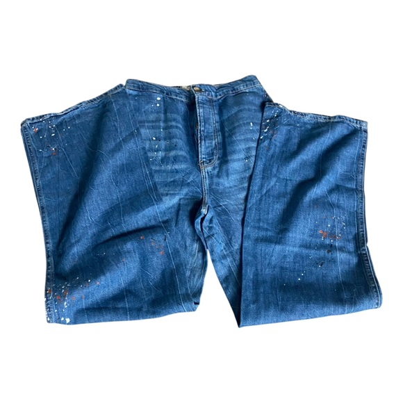 Free People Paint Splash Cargo/Carpenter Starving Artist Slouchy Medium Wash 27 - Picture 2 of 8